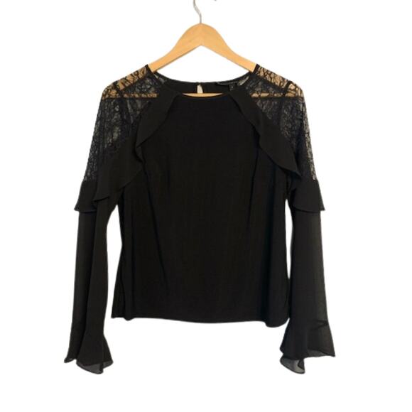 New WHBM Flare Sleeve Lace Black Top | S - Picture 2 of 9